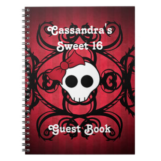 Caderno Espiral Crânio gótico em branco e doce quadrado vermelho e