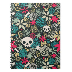 Caderno Espiral Crânio nas flores