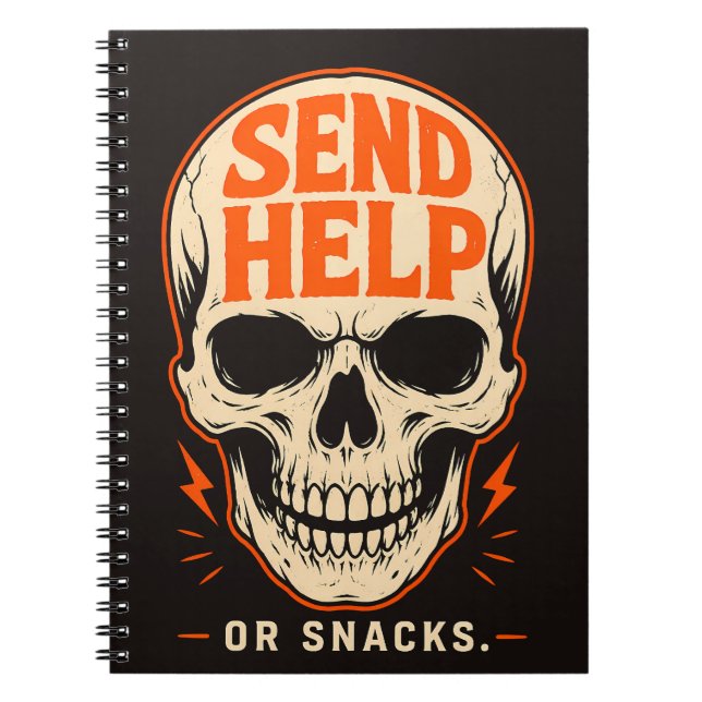 Caderno Espiral Crânio Retro Divertido Envie Ajuda Ou Lanches (Frente)