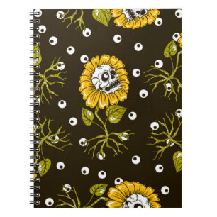 Caderno Espiral crânios de girassol padrão uniforme