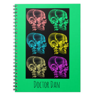 Caderno Espiral Crânios de néon do pop art