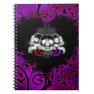 Caderno Espiral Crânios e Rosas do coração gótico
