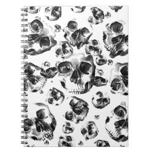 Caderno Espiral Crânios Preto e Branco Arte de Caveira Padrão de E