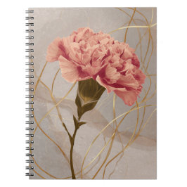 Caderno Espiral Cravo Rosa Bege Floral Dourado