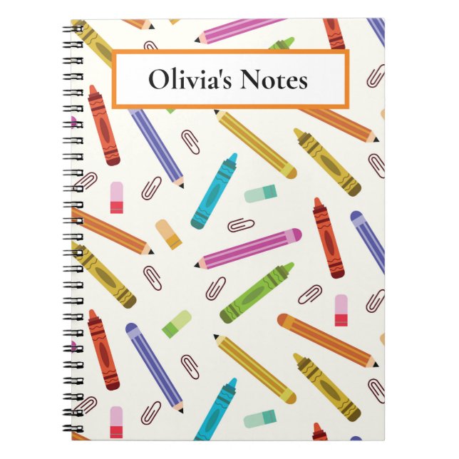 Caderno Espiral Crayons e padrão de lápis personalizado escolar  (Frente)
