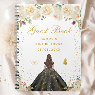 Caderno Espiral Cream Floral Brunette Hair Princess