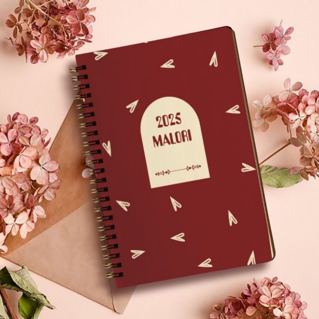 Caderno Espiral Cream Hearts on Burgundy - Minimal Valentine  (Criador carregado)