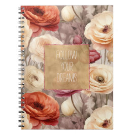 Caderno Espiral Cream Red Burgundy Floral