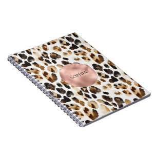Caderno Espiral Creme Castanho Leopardo Rosa Glam Dourado