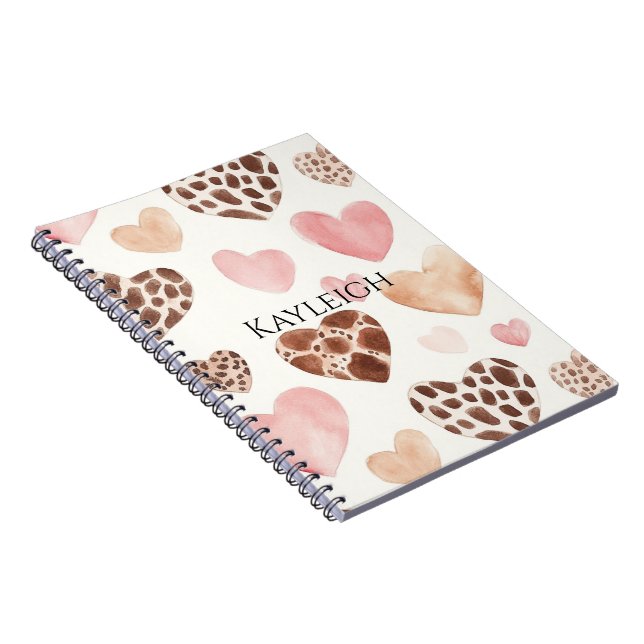 Caderno Espiral Creme cor-de-rosa Corações Leopardo Castanho Anive (Lado Direito)
