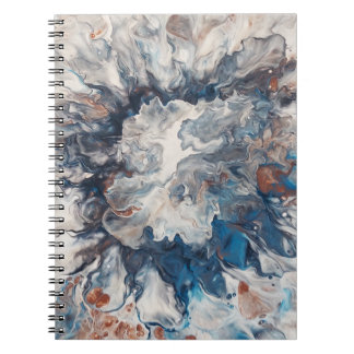 Caderno Espiral Creme de Cinza de bronze Abstrato azul contemporân