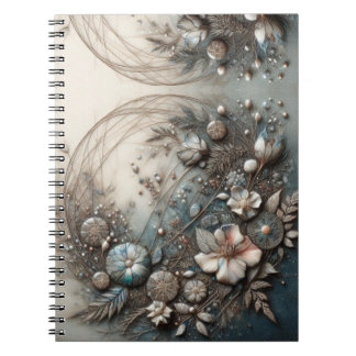 Caderno Espiral Creme Teal 3D Escultural Botânico Floral
