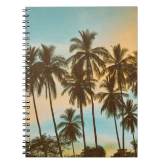 Caderno Espiral Crepúsculo tropical: Palma de coco Silhouette