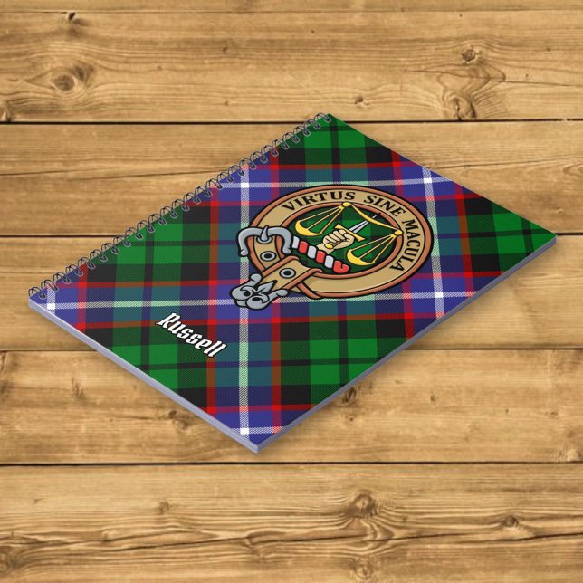 Caderno Espiral Crest do Clã Russell sobre Tartan (Criador carregado)