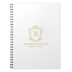 Caderno Espiral Crestas de Rosa Dourada Coroa Pergaminhos Monogram