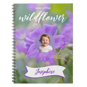 Caderno Espiral Criança da Flor Silvestre Roxa Foto e Nome Persona