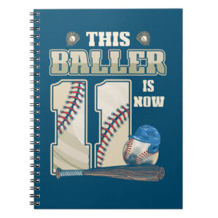 Caderno Espiral Crianças 11 Birthday Baseball Boy Onze Anos