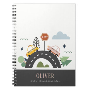 Caderno Espiral Crianças Cuecas Veículos Automóveis Urbanos Circul
