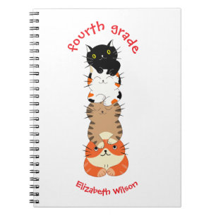 Caderno Espiral Crianças da Quarta Série de Volta à Escola 4 Gatos