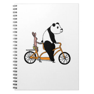 Caderno Espiral Crianças de bicicleta de Tandem de Panda e Coelho