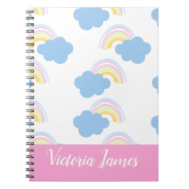 Caderno Espiral Crianças de Verão Arco-Íris e Nuvens Nome do Padrã