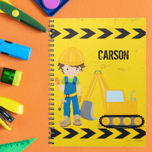 Caderno Espiral Crianças Personalizadas Da Escavadora De Veículos
