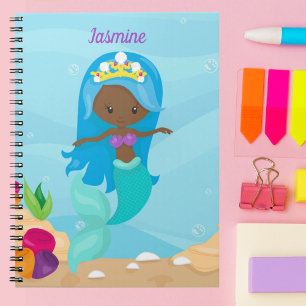 Caderno Espiral Crianças Personalizadas Da Moça De Sereia Afro-Ame