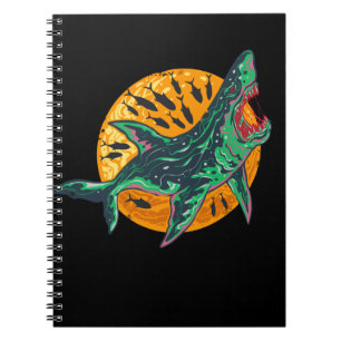 Caderno Espiral Criatura do Mar de Halloween de Tubarão Zombie Spo
