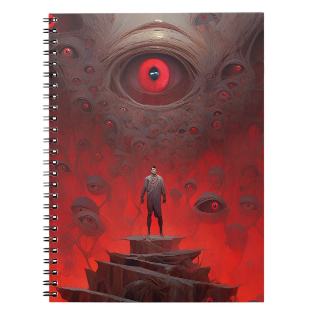 Caderno Espiral Criaturas Oculares Arte de Horror Surreal (Frente)