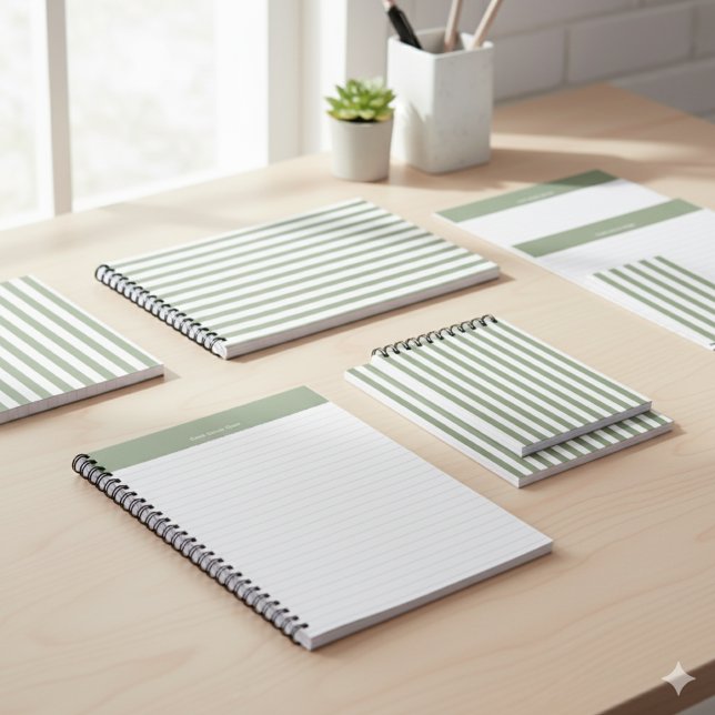 Caderno Espiral Crie seu próprio padrão verde branco riscado (Criador carregado)