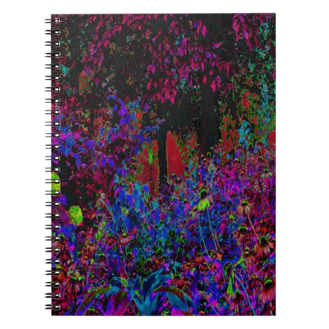 Caderno Espiral Crimson Red e Black Garden Sunrise Psicodélica (Frente)