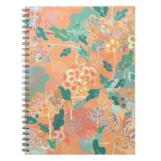 Caderno Espiral crisântemo chinês: padrão laranja floral.
