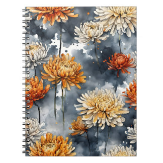 Caderno Espiral Crisântemo - Flores de aquarela