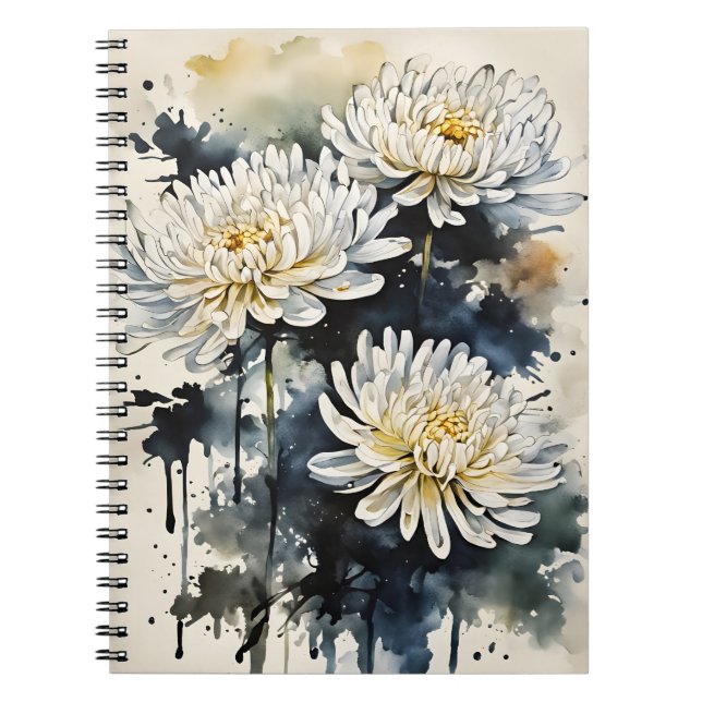 Caderno Espiral Crisântemo - Flores de aquarela (Frente)