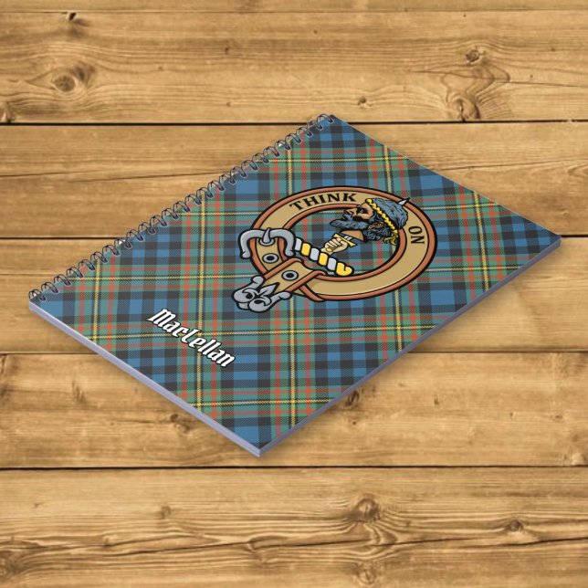 Caderno Espiral Crista do Clã MacLellan sobre Tartan Antigo (Criador carregado)