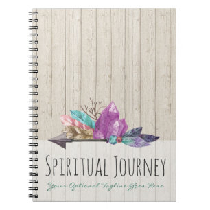 Caderno Espiral Cristais Boêmios Rústicos e Aquarela de Madeira co