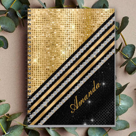 Caderno Espiral Cristal Dourado E Negro Personalizado na moda faux