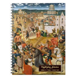 Caderno Espiral Cristo Carregando a Cruz Arte Monograma Dourado Es