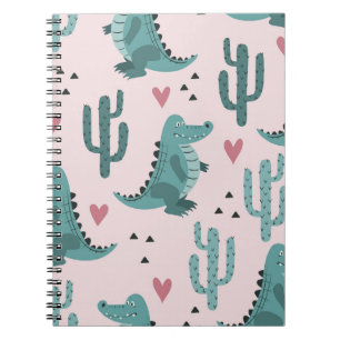 Caderno Espiral Crocodilo bonito, padrão de crocodilo vintage.