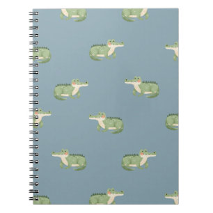 Caderno Espiral Crocodilos em Aquarela em Azul-Cinza Claro