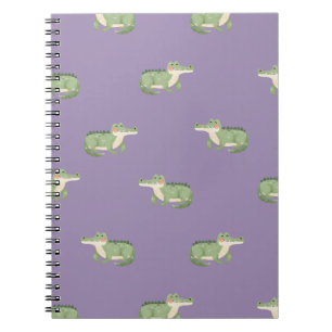 Caderno Espiral Crocodilos em Aquarela em Roxo Claro
