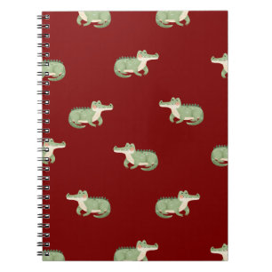 Caderno Espiral Crocodilos em Aquarela em Vermelho Escuro