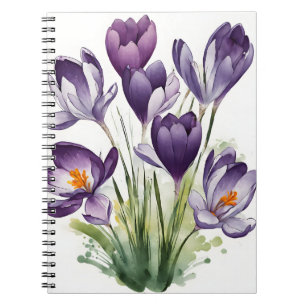 Caderno Espiral Crocus - Flores aquarela