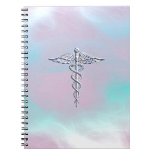 Caderno Espiral Cromo Como Caduceus Símbolo Médico Mãe Pérola