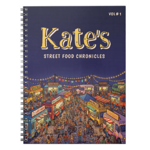 Caderno Espiral Crônicas de Comida de Rua de Mercado Noturno em Fo
