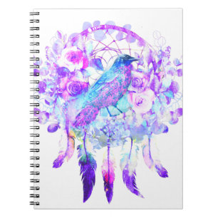 Caderno Espiral Crow Dreamcatcher Blue Purple Floral