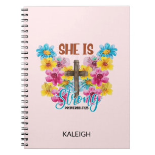 Caderno Espiral Cruz da Bíblia Cristã Provérbios Mulher Borboleta