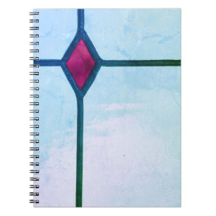 Caderno Espiral Cruz de diamante vermelho-azul pintado