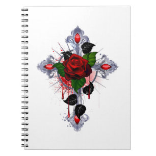 Caderno Espiral Cruz de Prata com Rosa vermelha