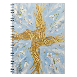 Caderno Espiral Cruz de Santa Brígida Snowdrops Golden Imbolc Arte